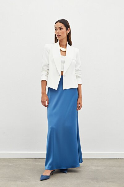 Sateen Uzun Saten Etek - İNDİGO