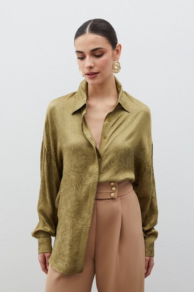 Sateen Cămașă casual cu model - KHAKI