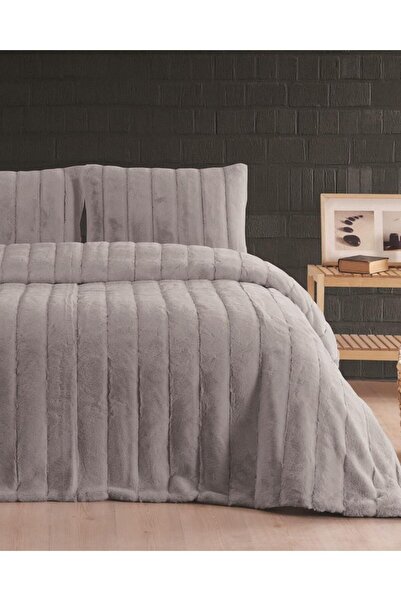 Merinos Luxe 3 Parça Çift Kişilik Yatak Örtüsü Seti Kutulu 230x250 Çizgili Silver