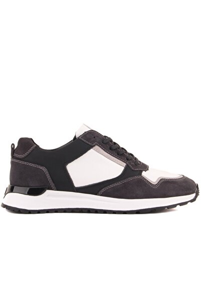 SailLakers - Μαύρα, λευκά δερμάτινα, γκρι σουέτ ανδρικά παπούτσια casual με κορδόνια 101-7057-H1071