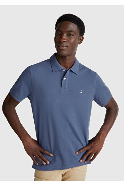 United Colors of Benetton Ανδρικό μπλουζάκι πόλο με κοντό μανίκι, μπλε, κανονική εφαρμογή