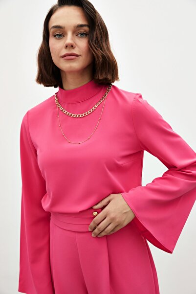 Sateen Bluză spaniolă cu mâneci cu pandantiv - fucsia