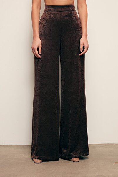 Sateen Wide Leg Pants - Brown