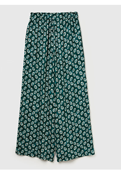 United Colors of Benetton Women's Green 100% Viscose Comfortable Cut Elastic Waist Trousers with Pockets