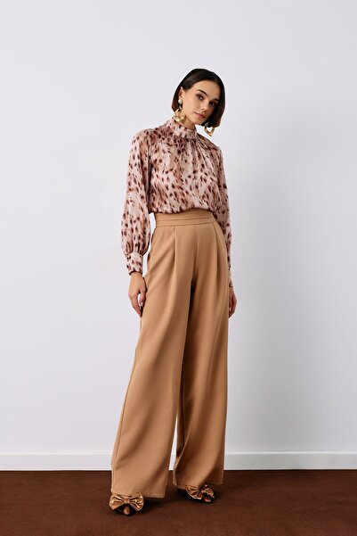 Sateen Waist Detailed Pocket Trousers - Camel