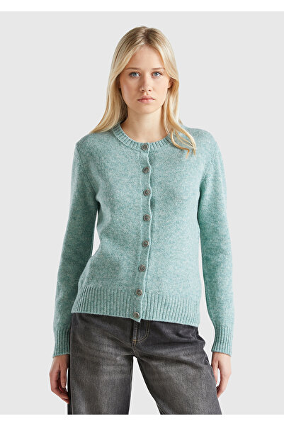 United Colors of Benetton Women's turquoise melange shetland cardigan