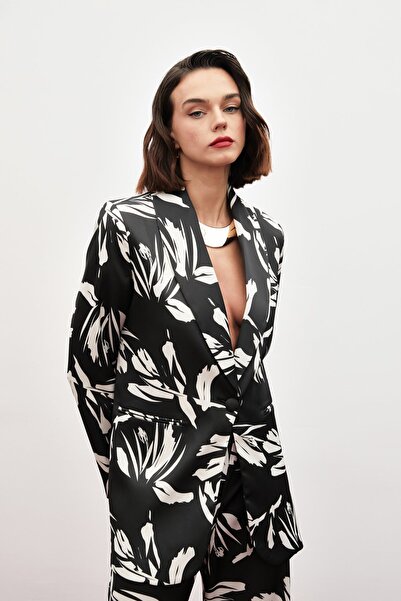 Sateen Візерунковий сатиновий піджак - ЧОРНИЙ