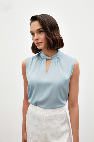 Sateen ΜΠΛΟΥΖΑ ΣΑΤΕΝ ΜΠΛΕ ΜΩΡΟΥ - ΛΕΠΤΟΜΕΡΗΣ ΣΤΟΙΧΕΙΑ ΣΤΟ ΠΕΡΙΛΑΜΠΙΟΥ