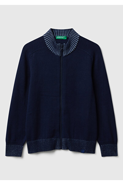 United Colors of Benetton Чоловічий дитячий светр з синьою блискавкою та ребр...