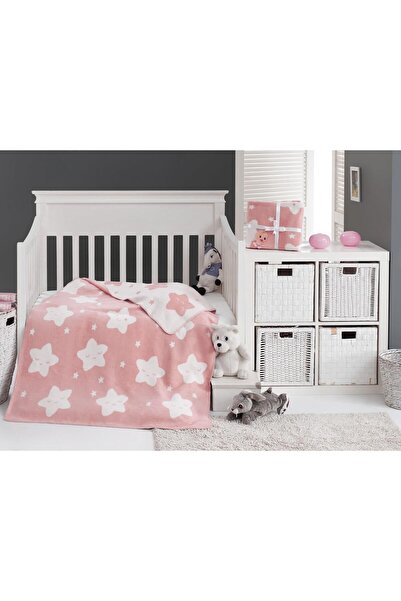 Dolce Bonita Home Pamuklu Çift Taraflı Bebek Battaniye 100x120 Star Pembe
