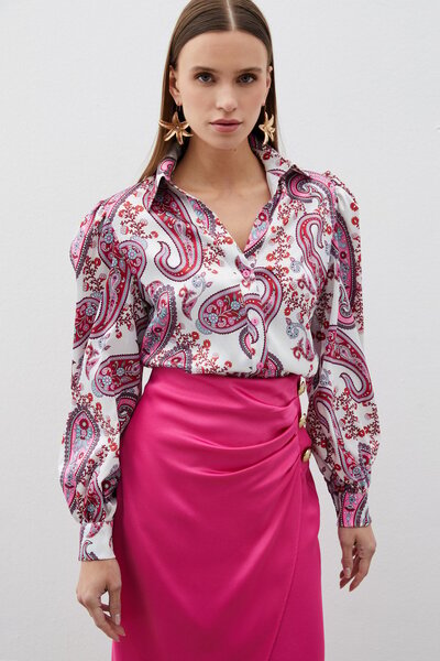 Sateen Cămașă cu mâneci bufante - fucsia