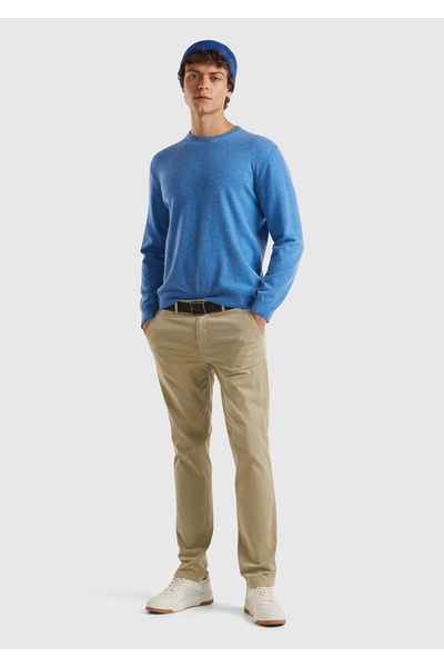 United Colors of Benetton Ανδρικό μπλε πουλόβερ 100% Merino Crew Neck