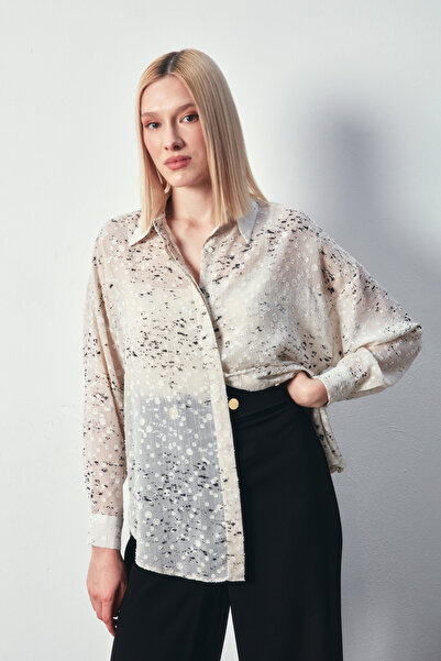 Sateen Бродирана широка риза - камък-сребро