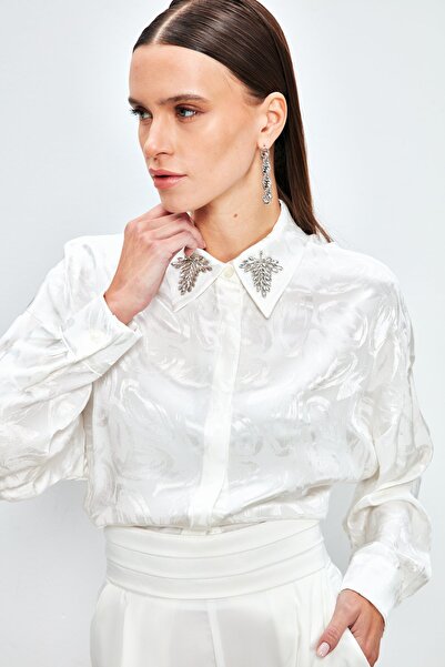 Sateen Сорочка з коміром та аксесуарами - Екрю