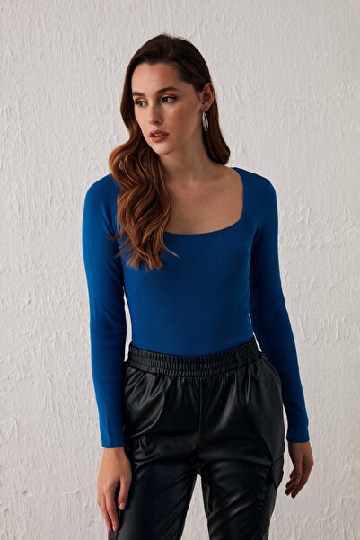 Sateen Kare Yaka Triko - İndigo