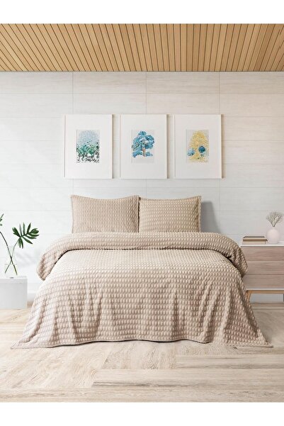 Merinos Modern Twist 3 Parça Çift Kişilik Battaniye Seti Kutulu 220x240 Mocha