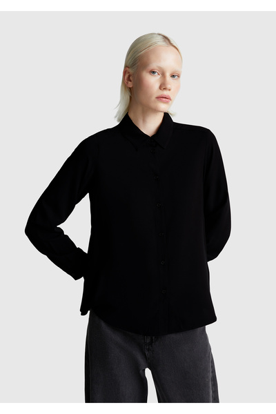 United Colors of Benetton Дамска черна риза с копчета, 100% вискоза