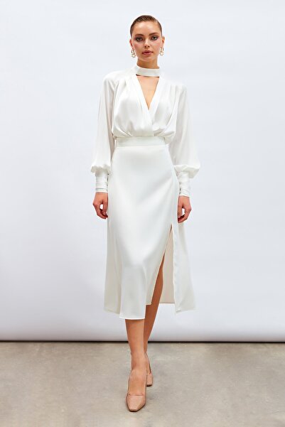 Sateen Сатенена пола с цепки - Екрю