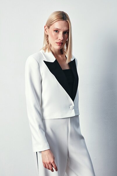 Sateen Contrast Short Jacket - Ecru