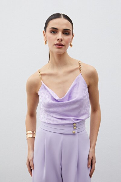 Sateen Satin Chain Strap Blouse - LILA