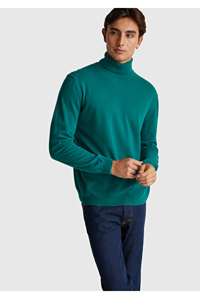 United Colors of Benetton سترة رجالية خضراء من صوف ميرينو 100%