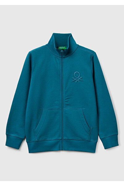 United Colors of Benetton Erkek Çocuk Petrol Mavisi Logolu Sweatshirt