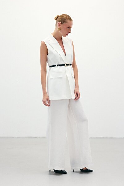 Sateen Casual Linen Trousers - Ecru