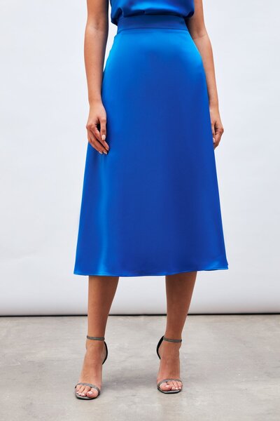 Sateen Midi Boy Saten Etek - SAX MAVİ