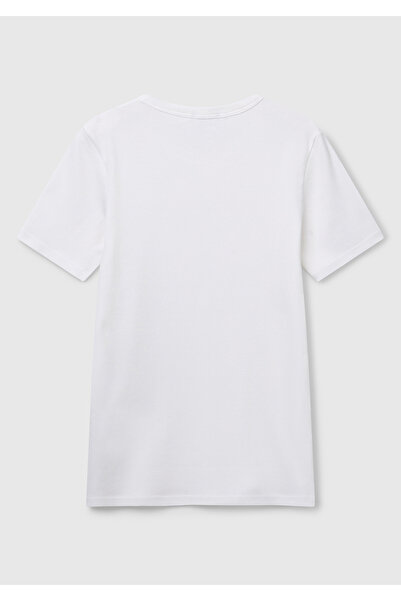 United Colors of Benetton Γυναικείο λευκό μπλουζάκι Benetton Written Basic από 100% βαμβάκι