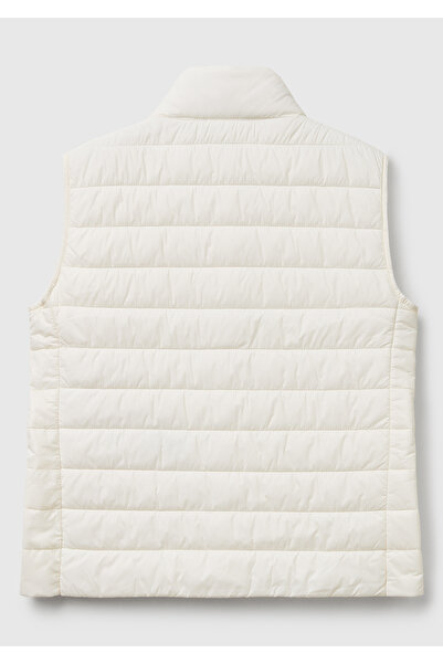 United Colors of Benetton Kadın Krem Polyester Dolgulu Fermuarlı Slim Fit Pufa Yelek