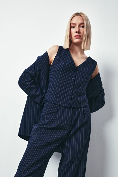 Sateen Düğmeli Yelek - LACİVERT