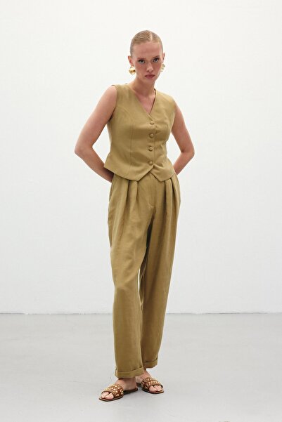 Sateen Pantaloni casual de in - kaki