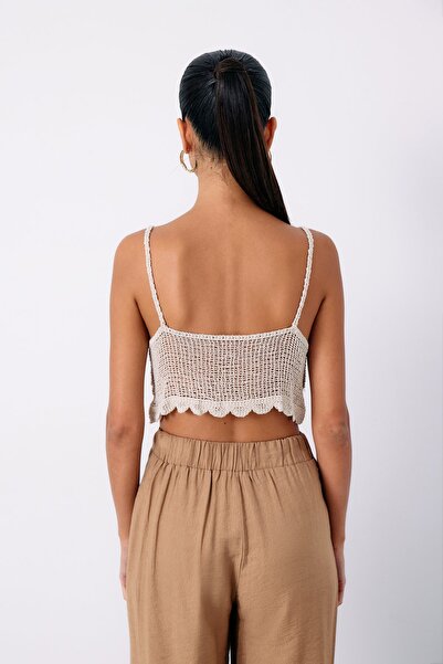 Sateen Desenli Triko Büstiyer - Taş