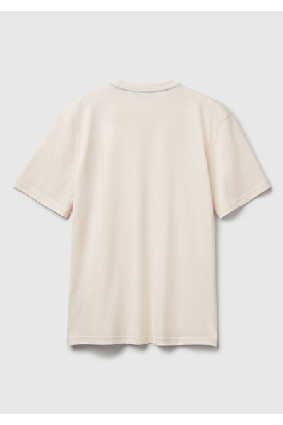 United Colors of Benetton Erkek Krem %100 Koton Benetton Logolu Bisiklet Yaka T-Shirt