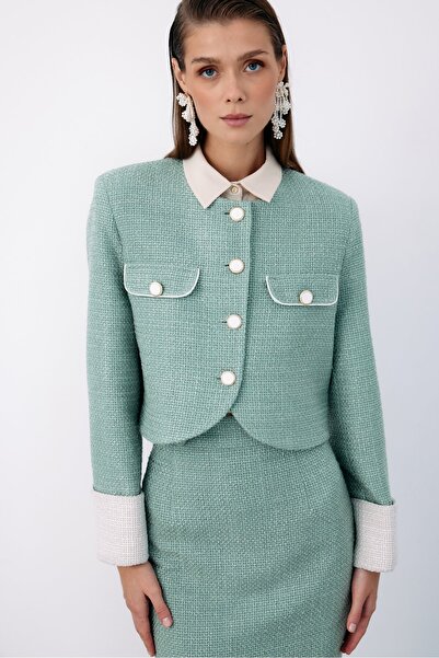 Sateen Jachetă scurtă din tweed contrastant - MİNT