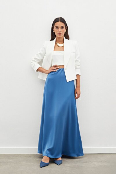 Sateen Довга атласна спідниця індиго