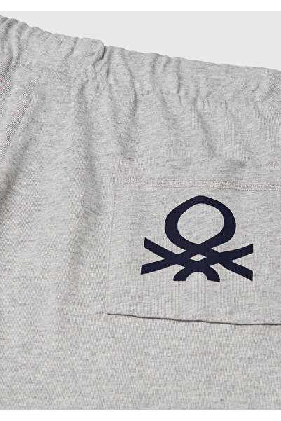 United Colors of Benetton Erkek Çocuk Gri Melanj Arka Cebi Logo Baskılı Beli İpli Şort