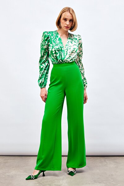 Sateen Salaş Krep Pantolon - Yeşil