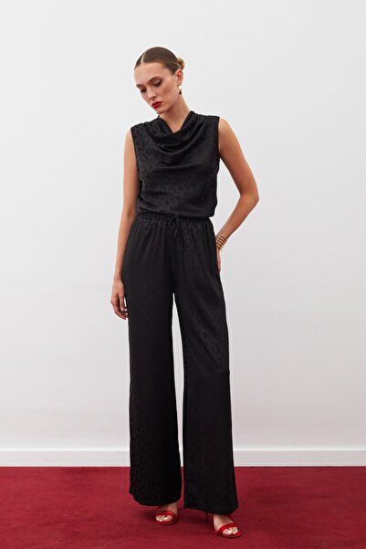 Sateen Pantaloni negri cu talie elastică