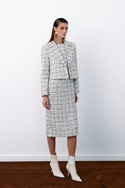 Sateen Rochie creion din tweed fără mâneci - Stone