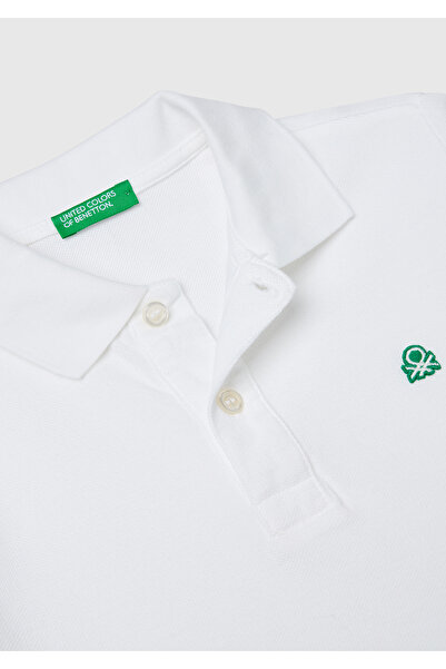 United Colors of Benetton Λευκό μπλουζάκι πόλο με λογότυπο πικέ για αγόρια