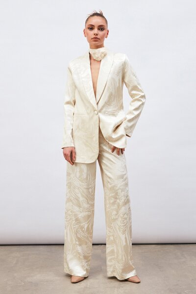 Sateen Штани з сатиновим візерунком - Екрю