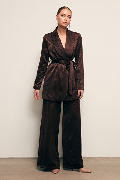 Sateen Wide Leg Pants - Brown