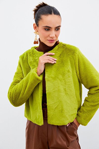 Sateen Πράσινο βελούδινο μπουφάν χωρίς γιακά