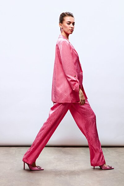 Sateen Saten Desenli Pantolon - Pembe