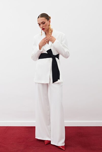 Sateen Штани з крепу - Екрю