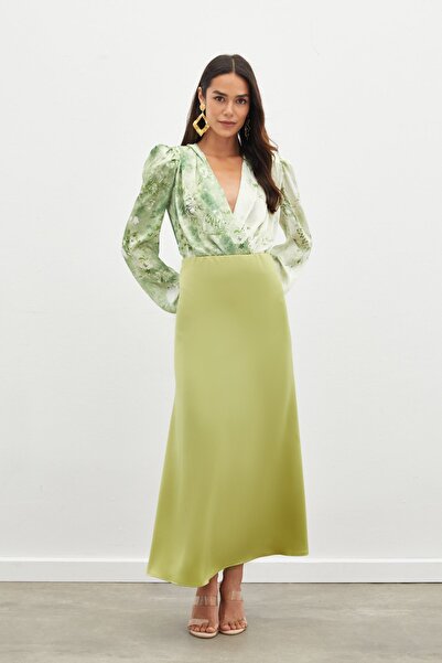 Sateen Довга атласна спідниця - OIL GREEN