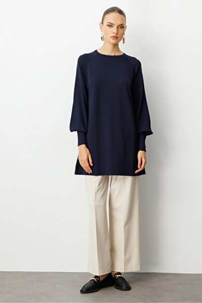 Mizalle Balon Kollu Rayon Lacivert Tunik