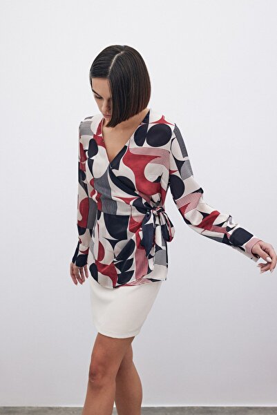 Sateen Kruvaze Yan Bağlamalı Bluz - Bordo