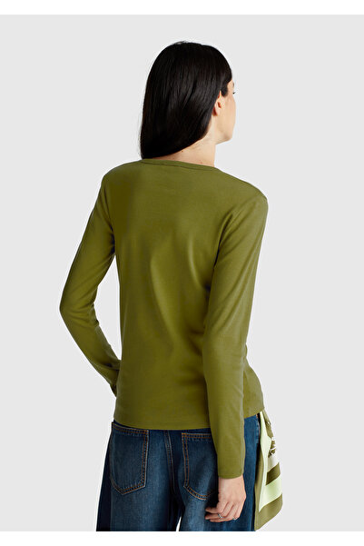 United Colors of Benetton Γυναικείο μακρυμάνικο μπλουζάκι με λαιμόκοψη Benetton Written 100% Cotton